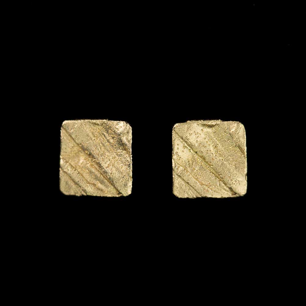 18Kt Yellow square and diamond-tipped Earrings 'Large'