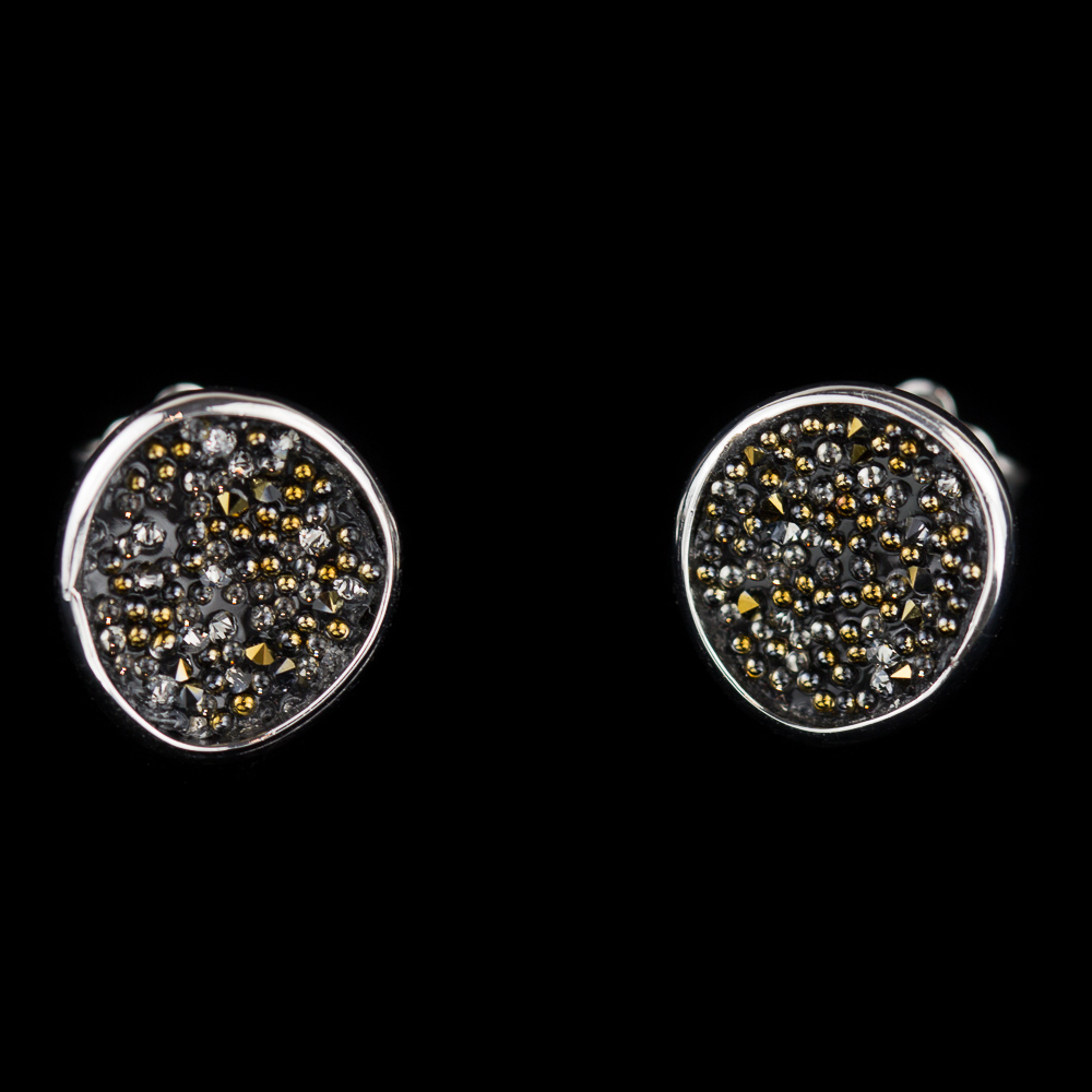 Narrow silver earrings with black filigree
