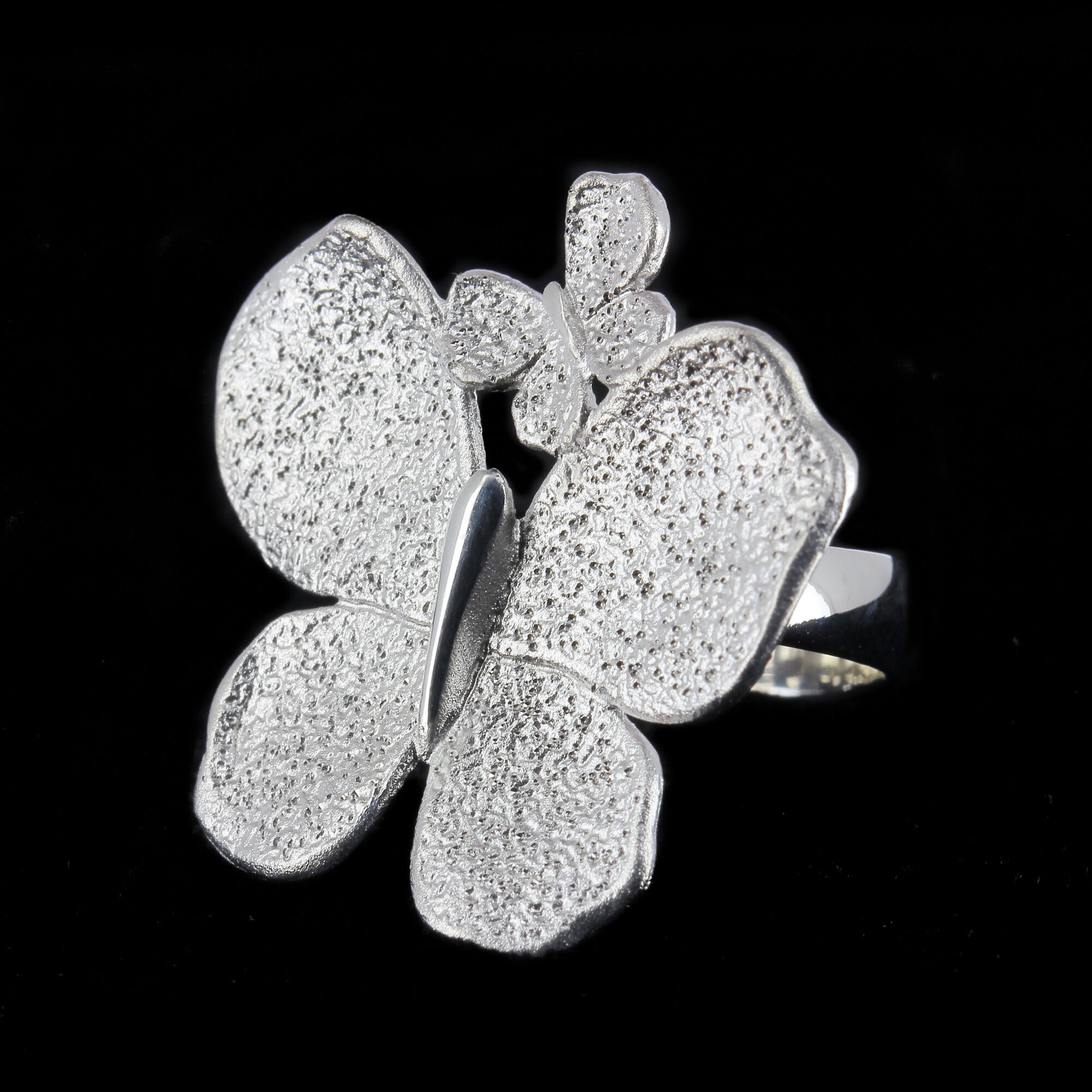 Belle et grande bague papillon en argent