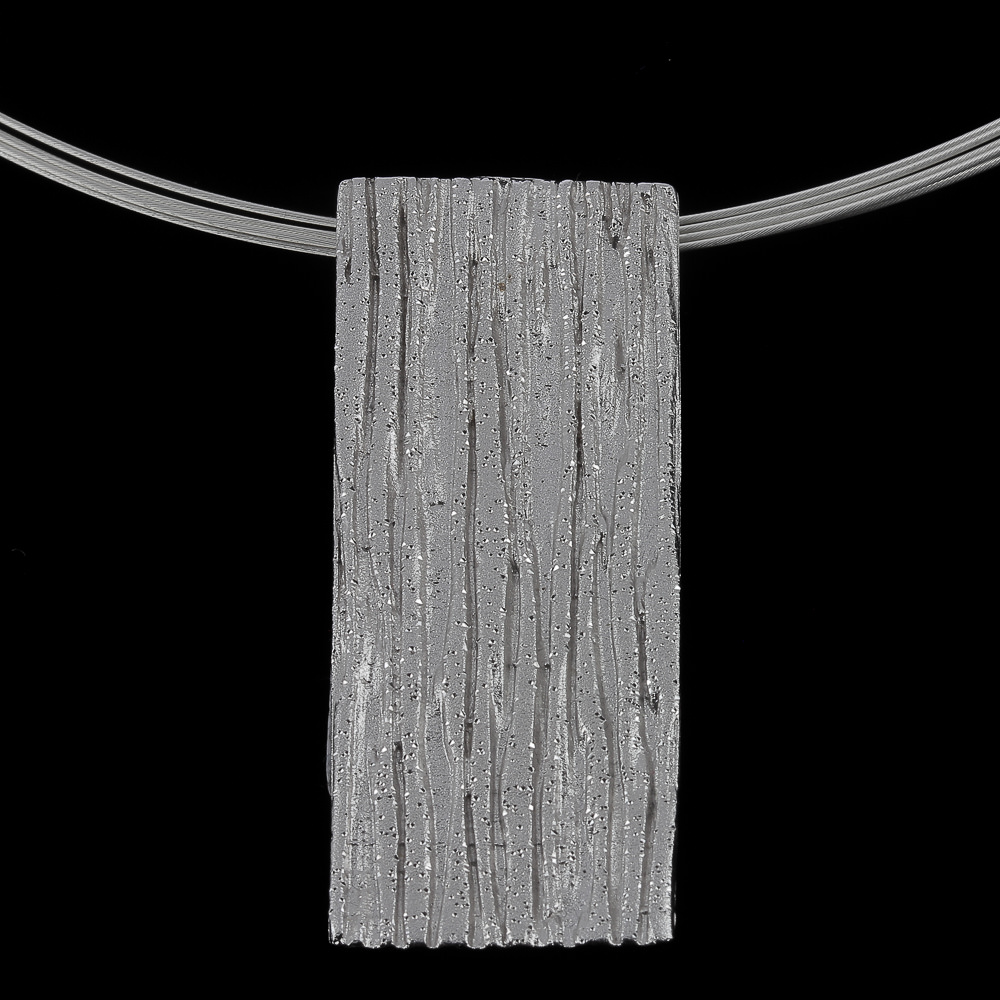 Silver rectangular diamond cut pendant