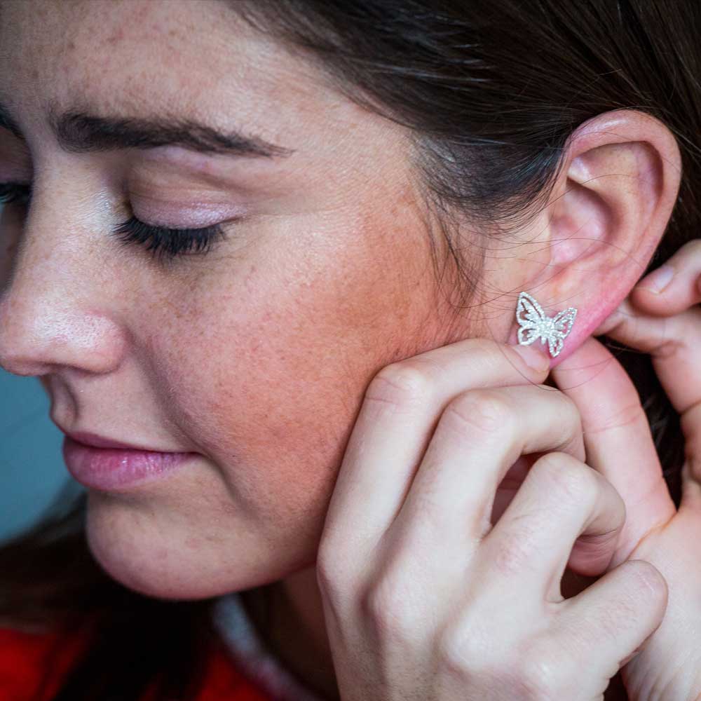 Beautiful silver butterfly earrings, diamond