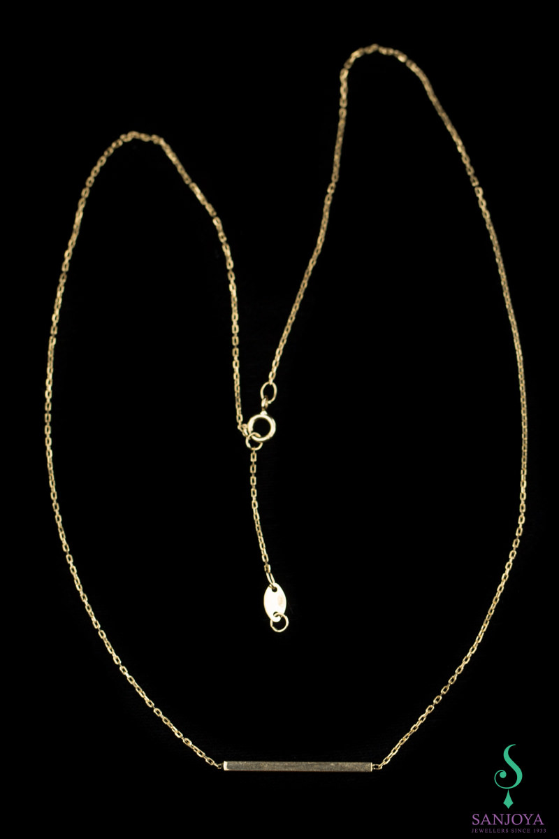 Gold chain with fine stick as pendant, 18 kt