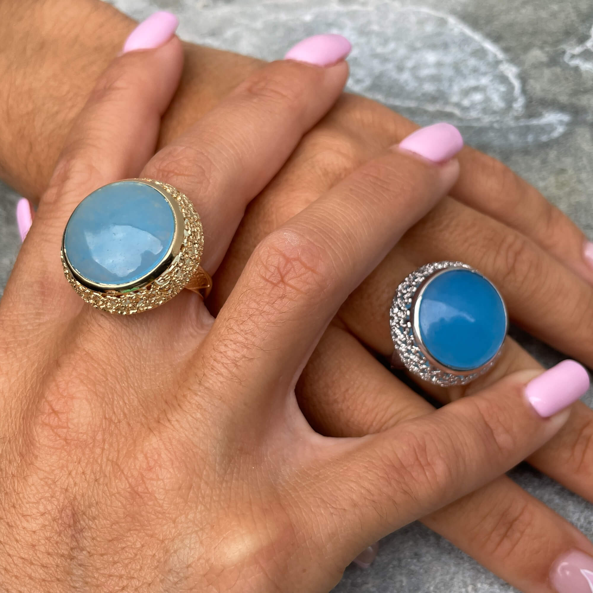 Edited gilt ring with a blue quartz stone