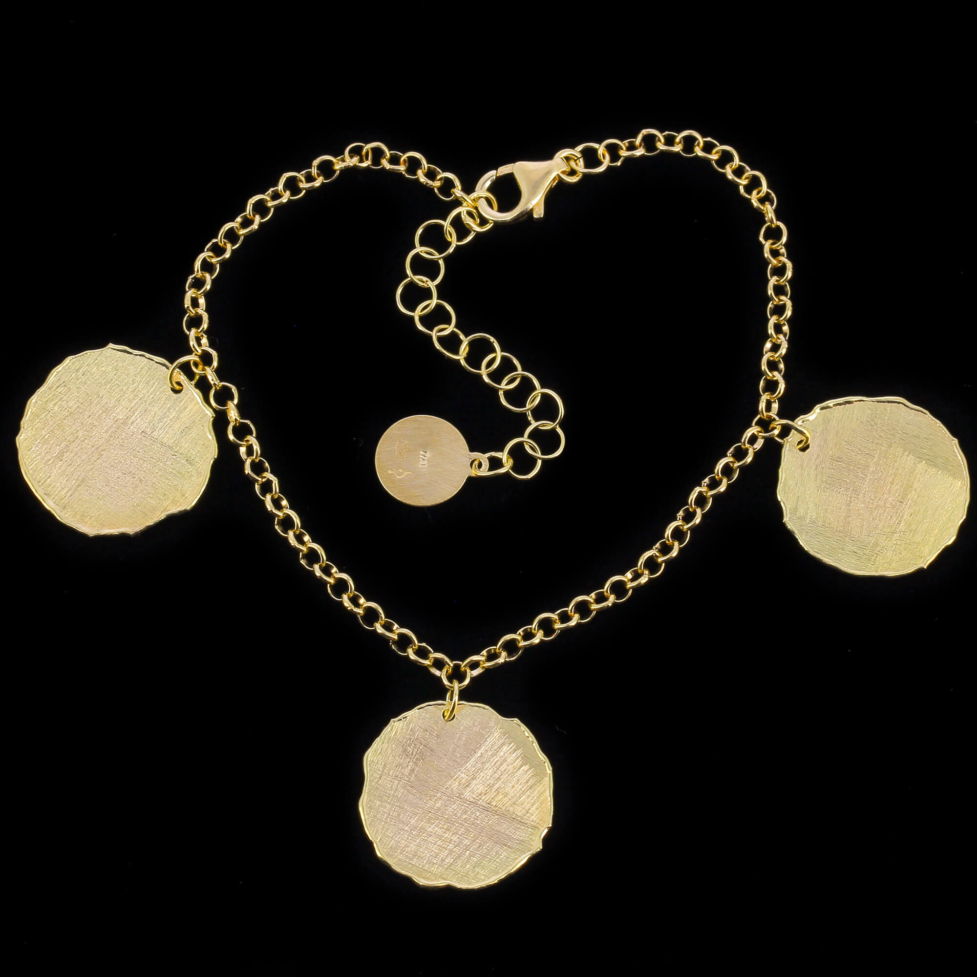 Golden shift bracelet with round pendants; 18kt