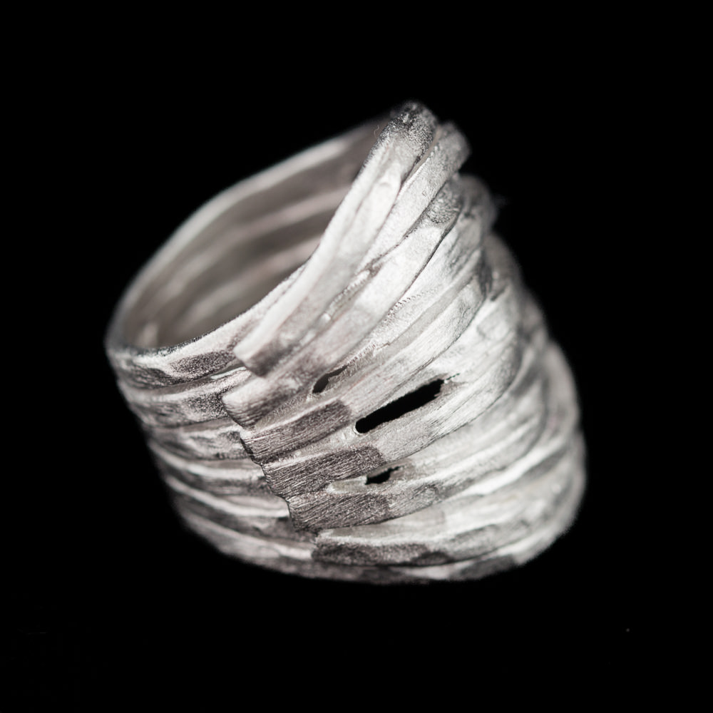 Wide and matt silver ring