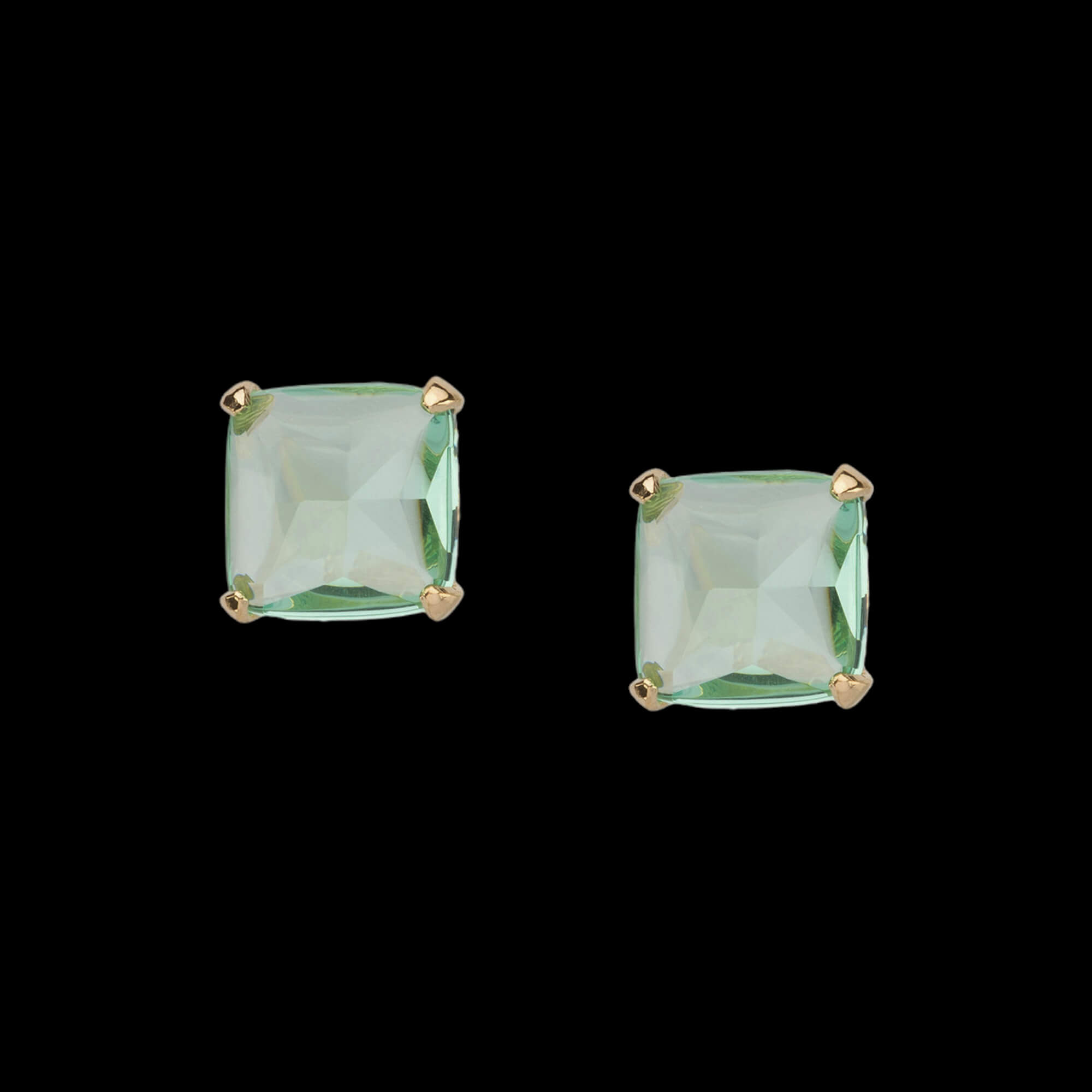 Green and gold plated square shaped earrings