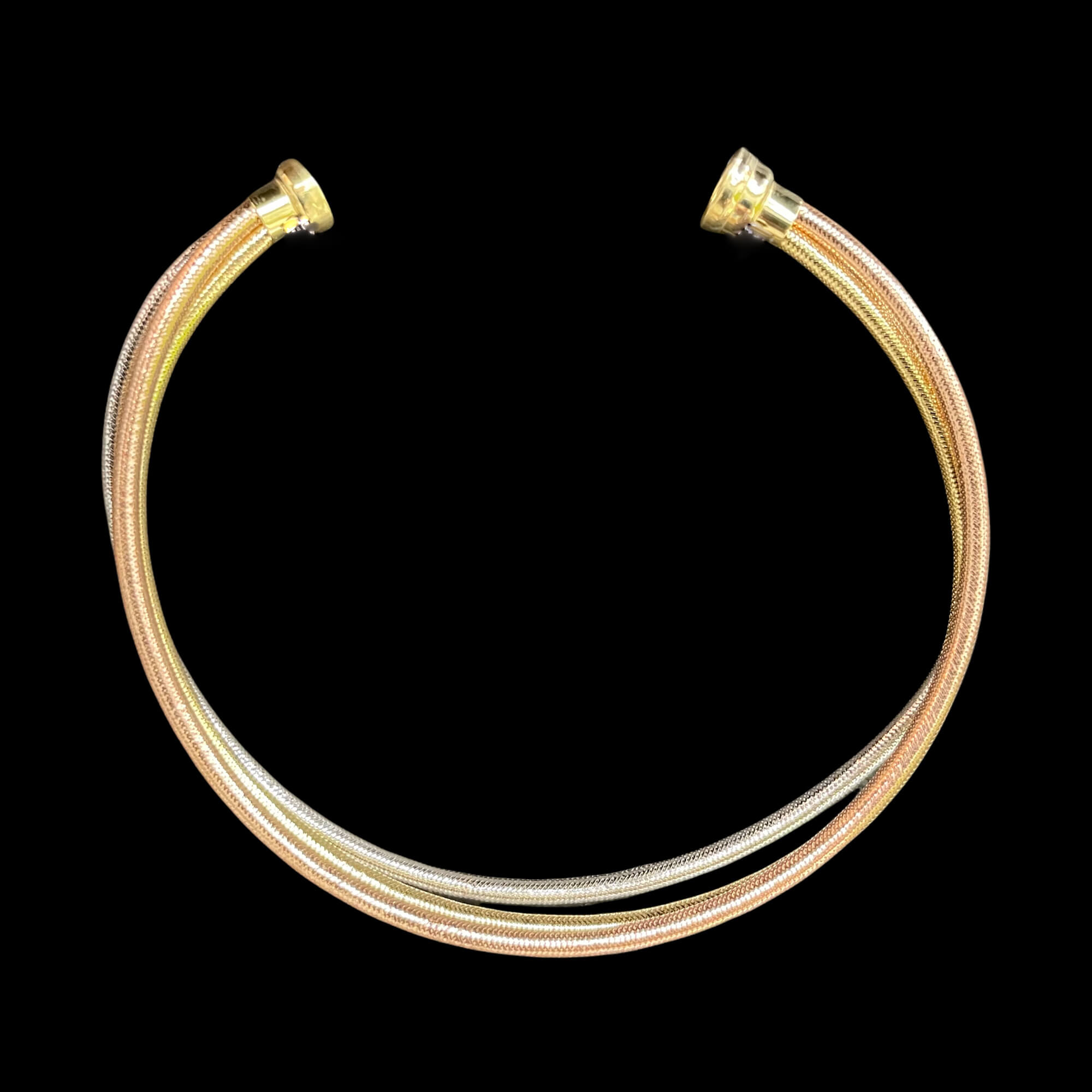 Bracelet oméga à trois rangs en or tricolore 18 carats et silicone