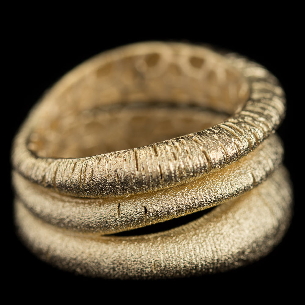 Wide three row gold plated and frosted ring