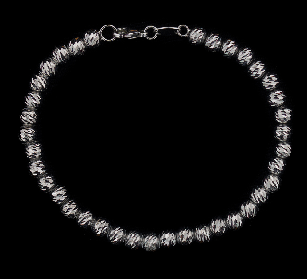 Italian silver bracelet with 6 mm dark grey beads G6