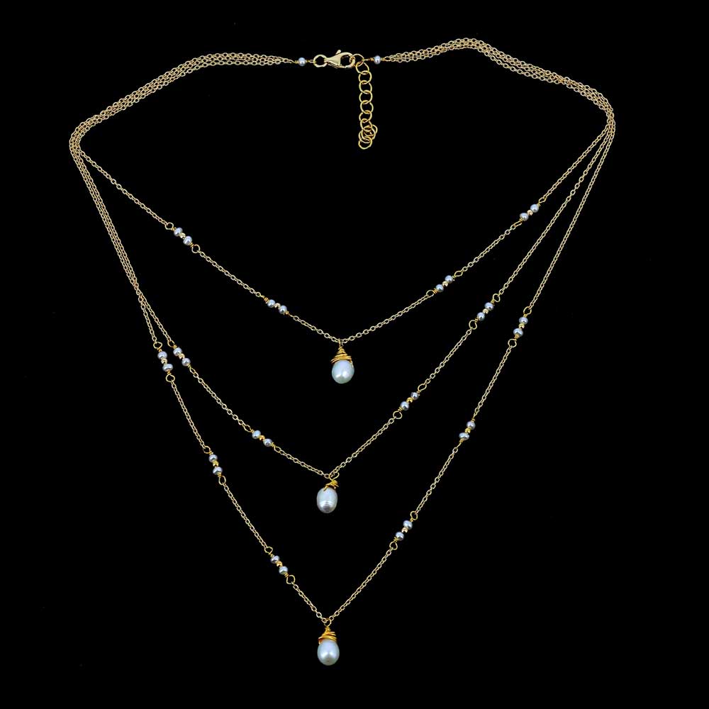 Original goldplated 3 row necklace with pearls