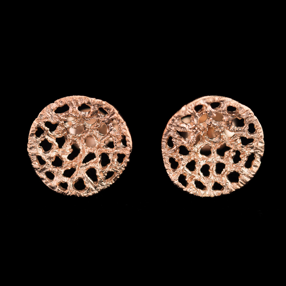 Worked rose earrings with very small refined sparkling circles