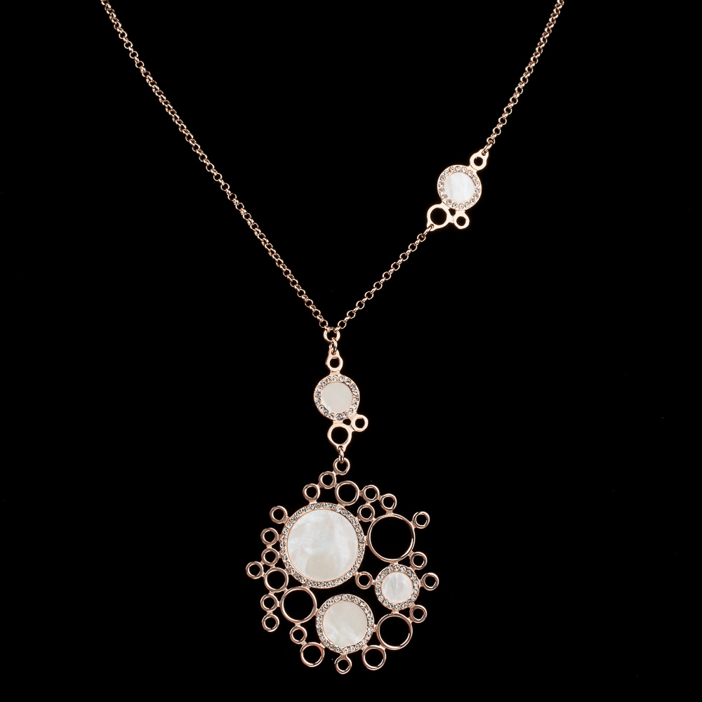 Rosé necklace with circles of mother-of-pearl and zirconia