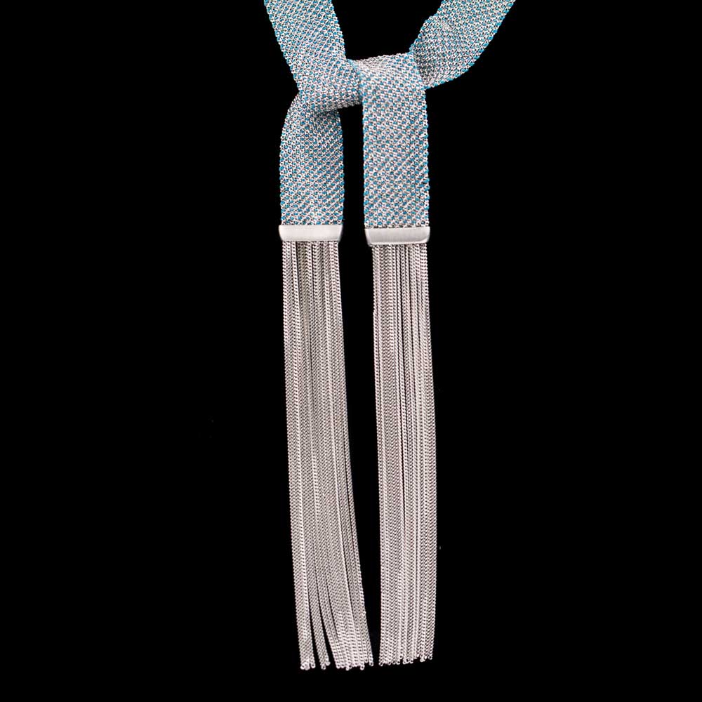 BIZ0119007 - Zilver- en lichtblauw kleurige ketting sjaal van sterling zi