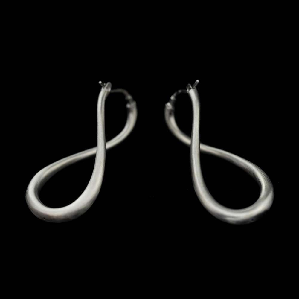 Dark gray and matte infinity earrings, silver Sanjoya