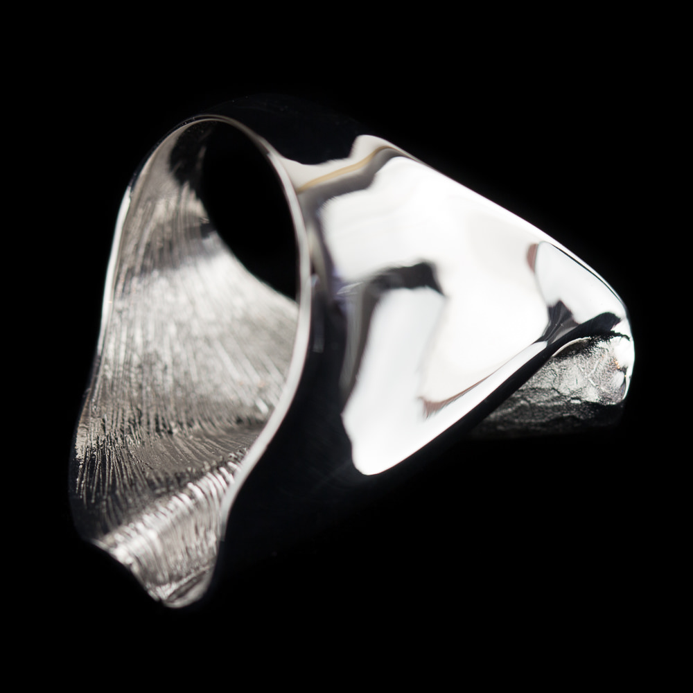 Wide fancy silver ring, matt and polished