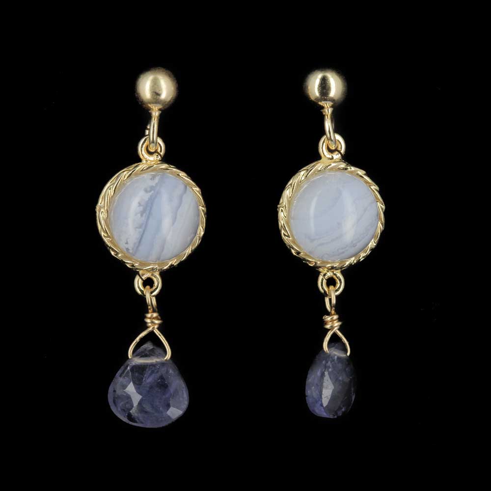 Short goldplated earrings with calcedonite