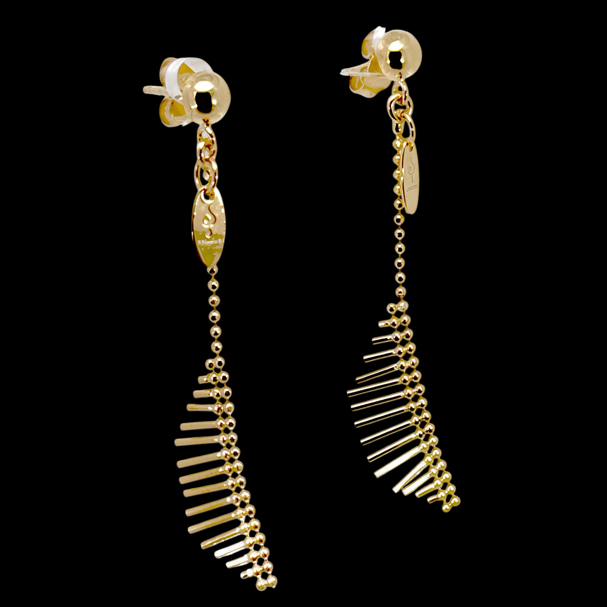 Boucles d'oreilles longues en forme d'éventail plaquées or