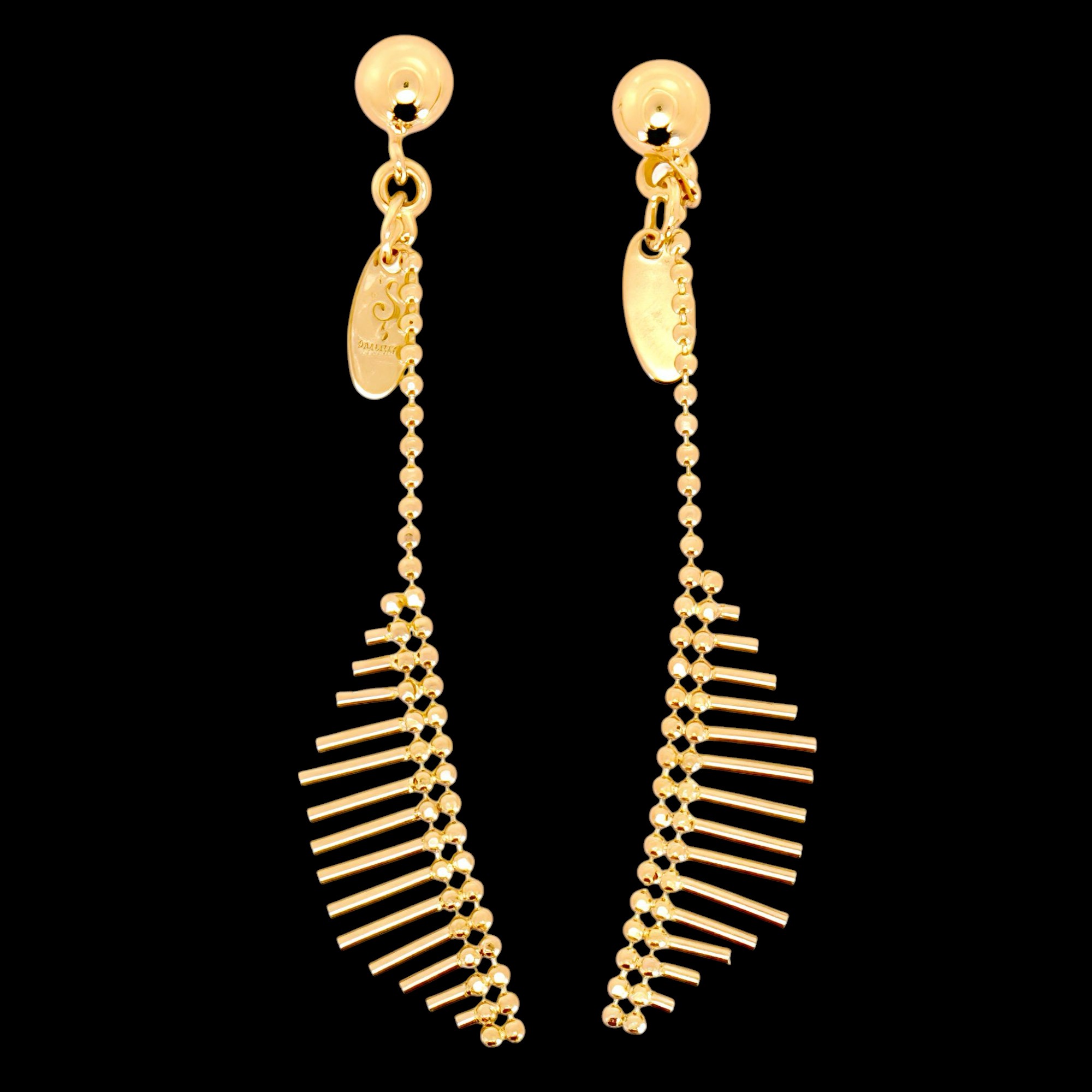 Boucles d'oreilles longues en forme d'éventail plaquées or