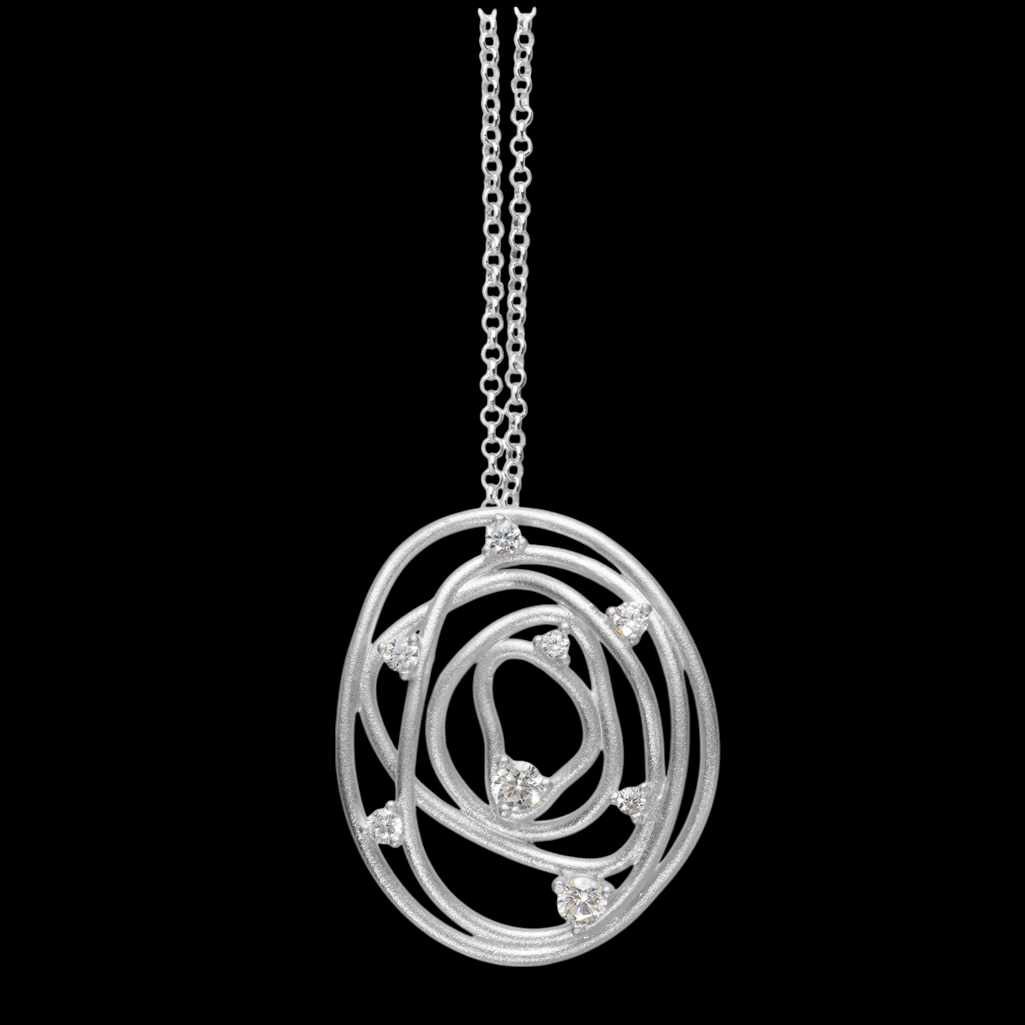 Elegant silver pendant/necklace with 8 sparkling stones