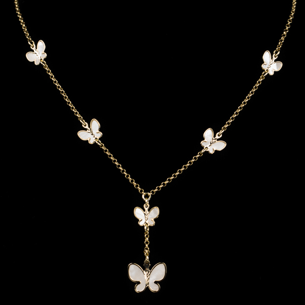 Gold-plated necklace with butterflies of mother-of-pearl