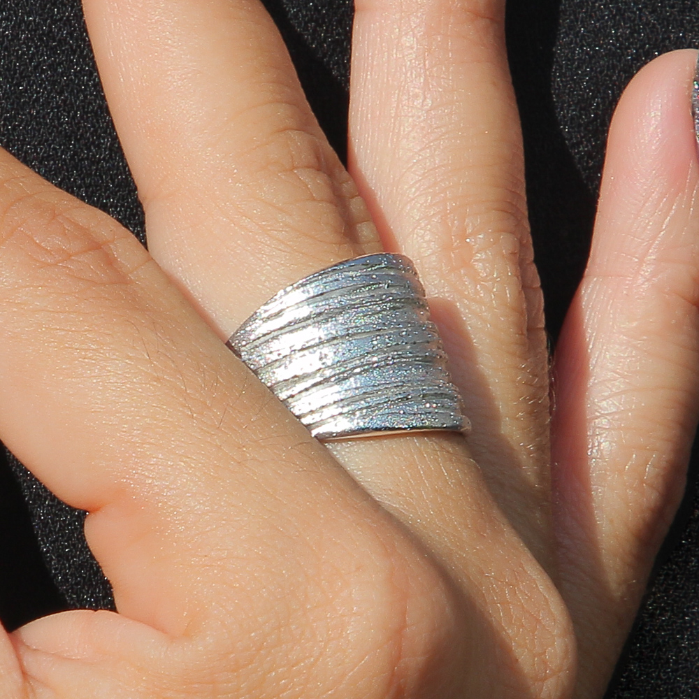 Schitterende en gestreepte zilveren ring