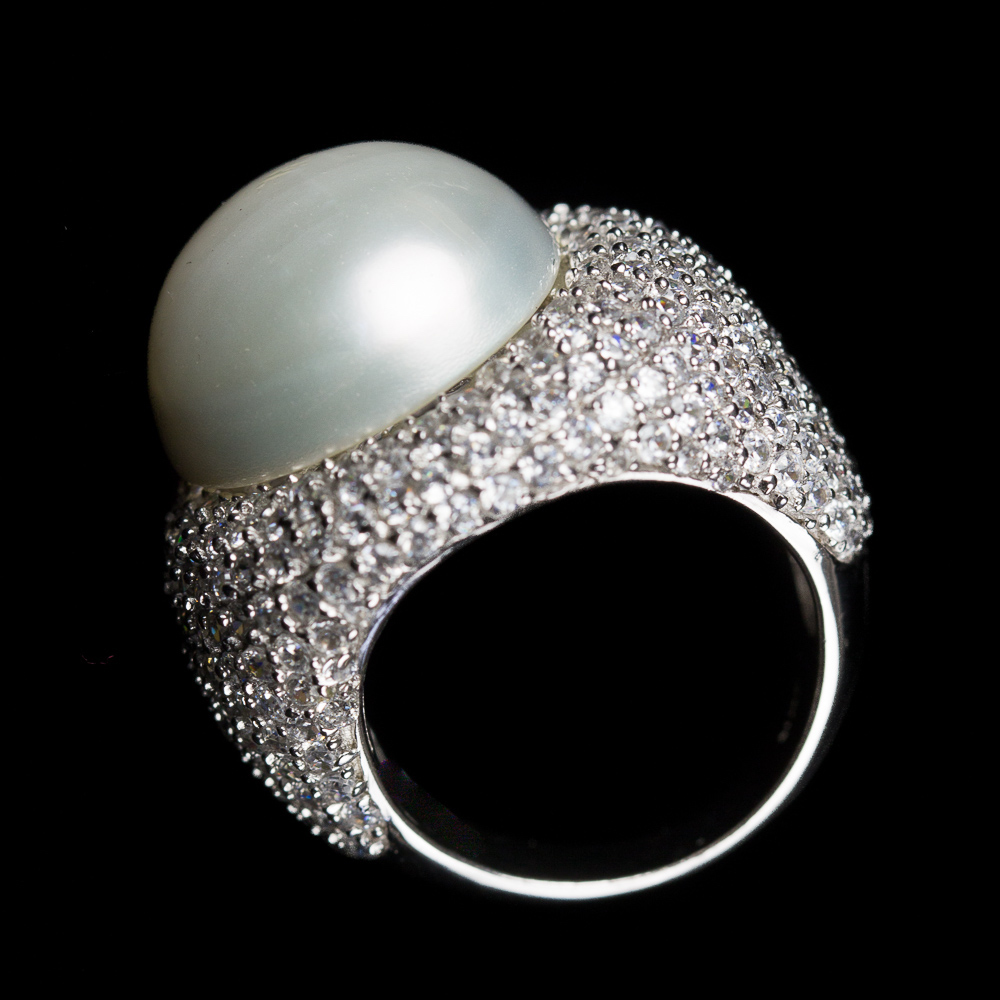 Silver ring with pearl and zirconia, Greek design