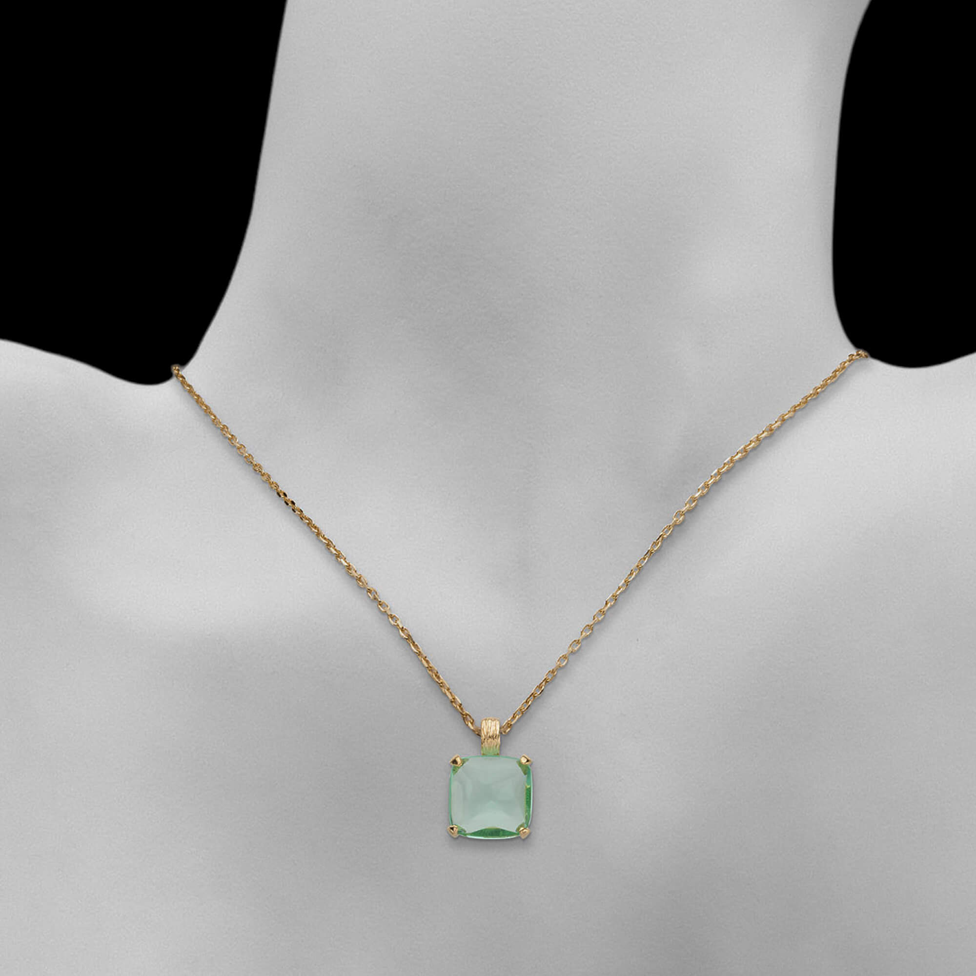 Green square-shaped pendant with gold-plated chain