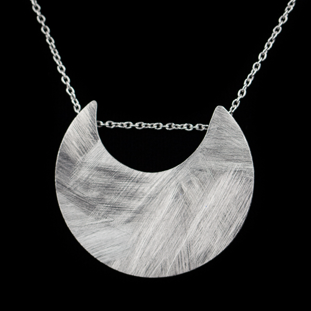 Silver crescent pendant with necklace