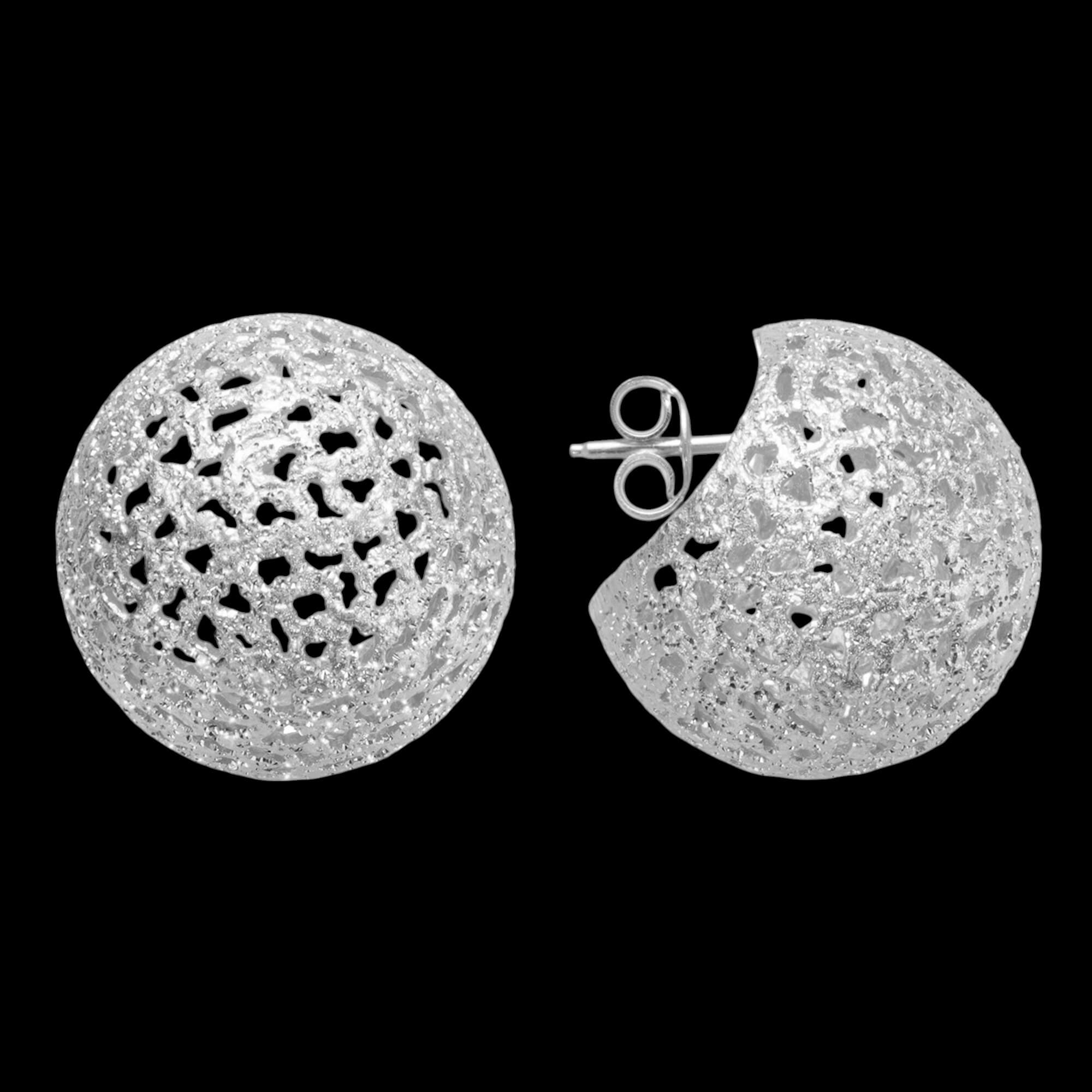 Large Dome-Shaped Silver Earrings with Open Circles