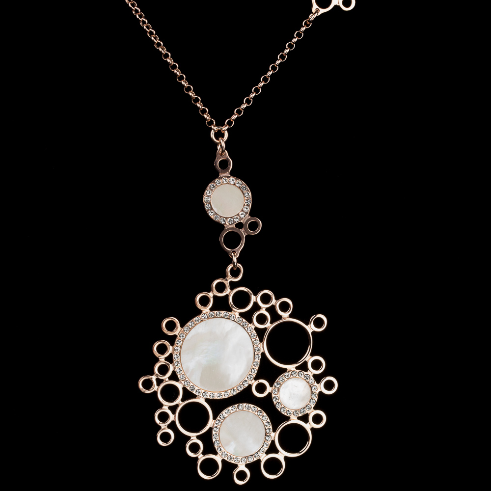 Rosé necklace with circles of mother-of-pearl and zirconia