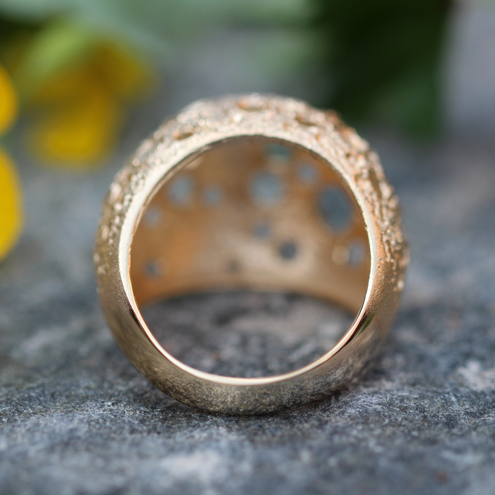 Processed and gold-plated spherical ring