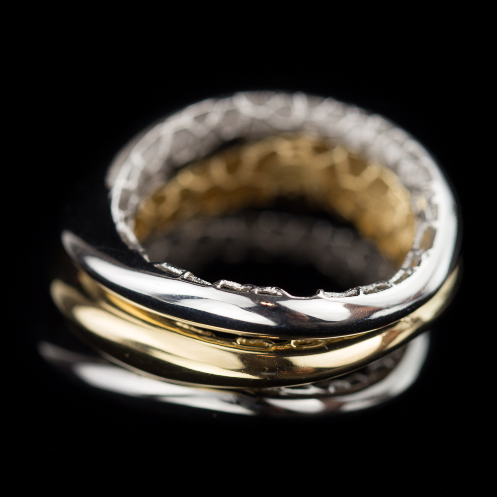 EK0217001 - Bijzondere driekleurige gepolijste zilveren ring