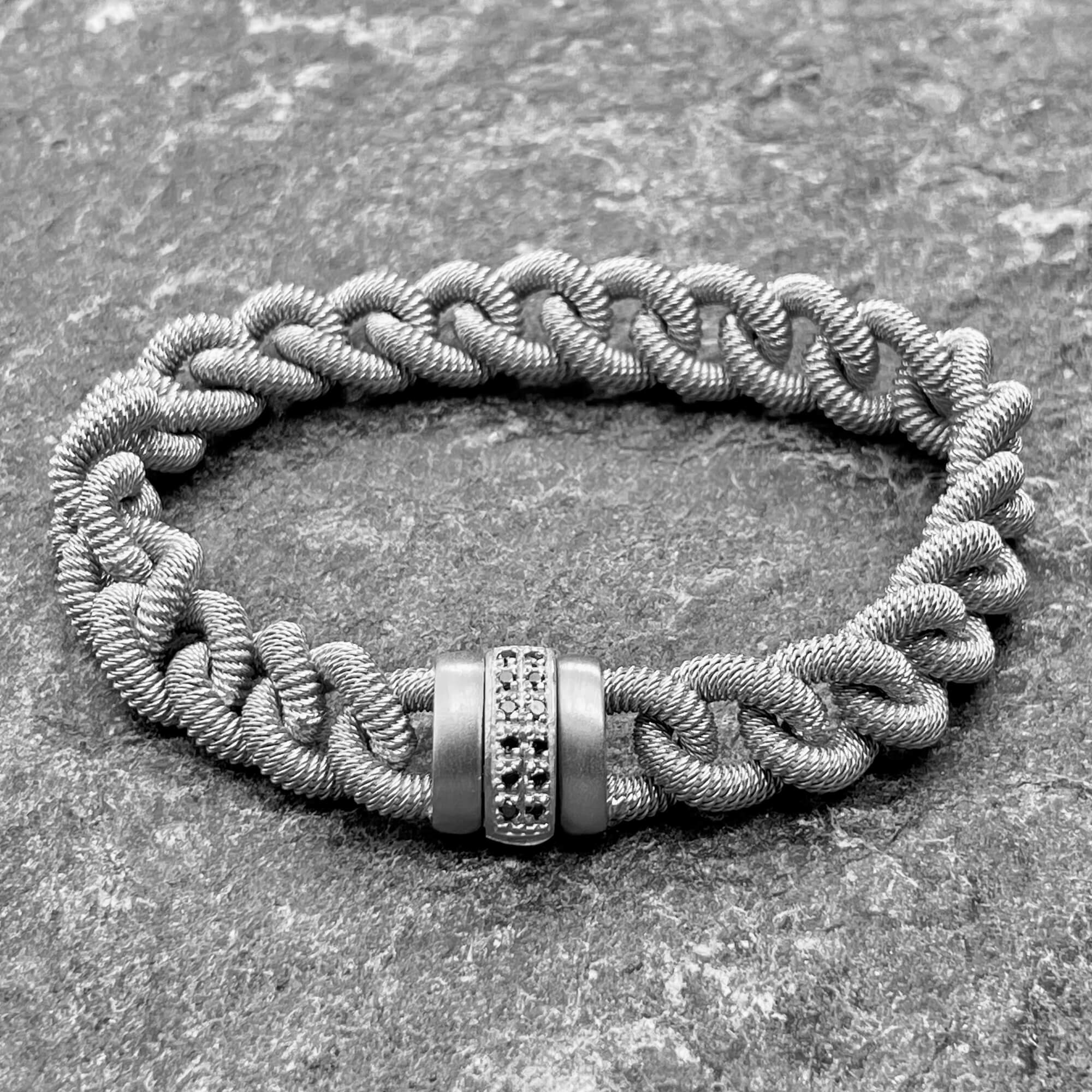 White Silver Switch Bracelet For Men with Black Diamond