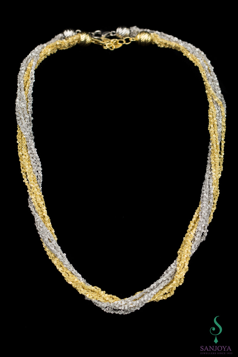 Four interwoven chains of gold plated silver