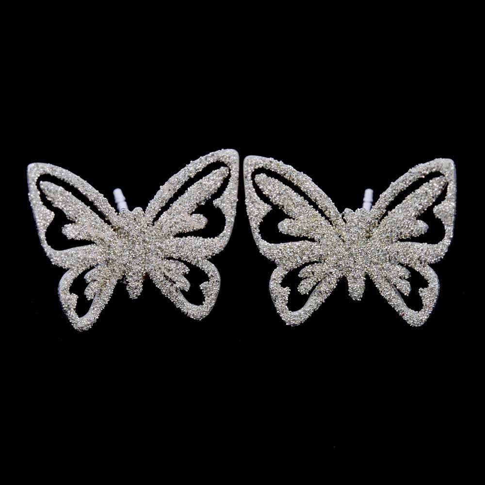 Beautiful silver butterfly earrings, diamond