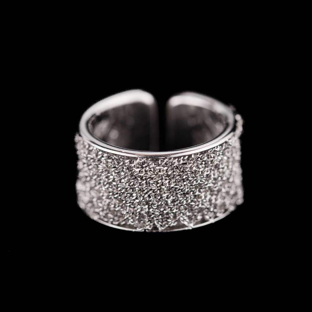 Special open ring of interwoven silver