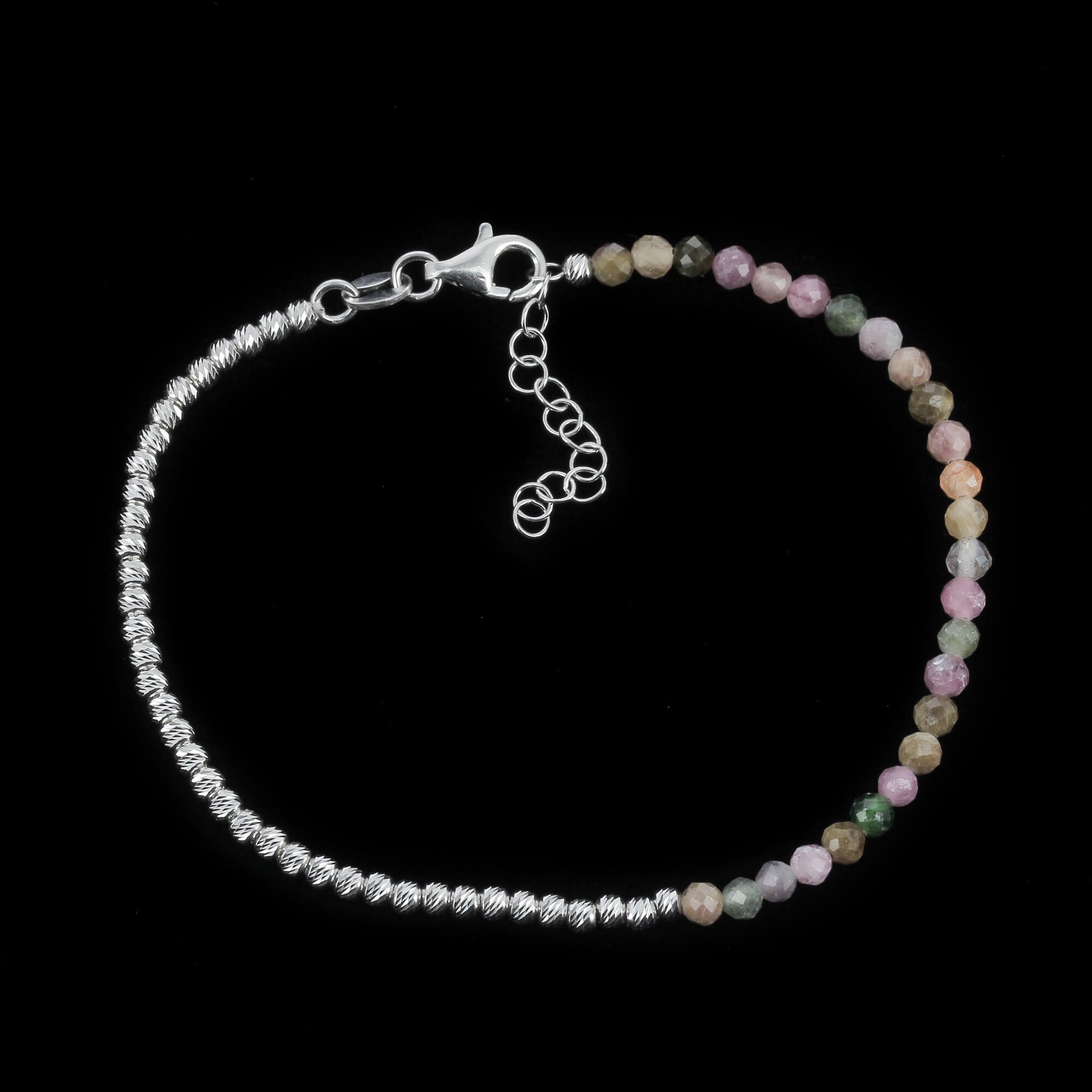 Silver bracelet 2.5 mm beads with color stones