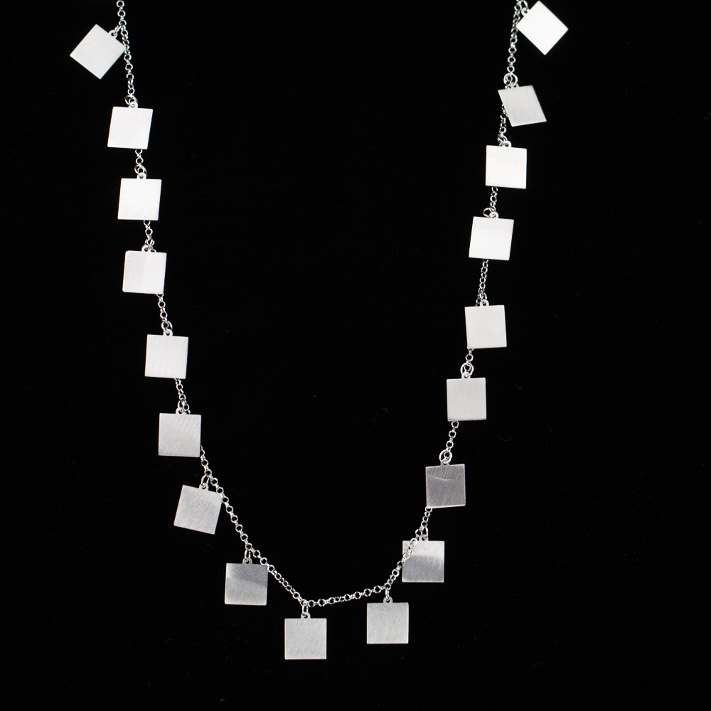 Long silver necklace with squares