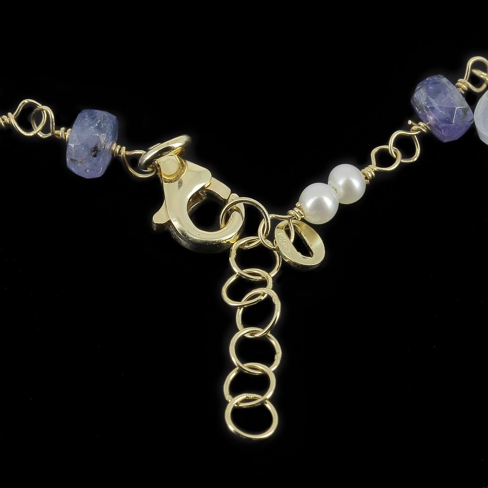 Yellow gold bracelet 18kt with colored stones and pearls