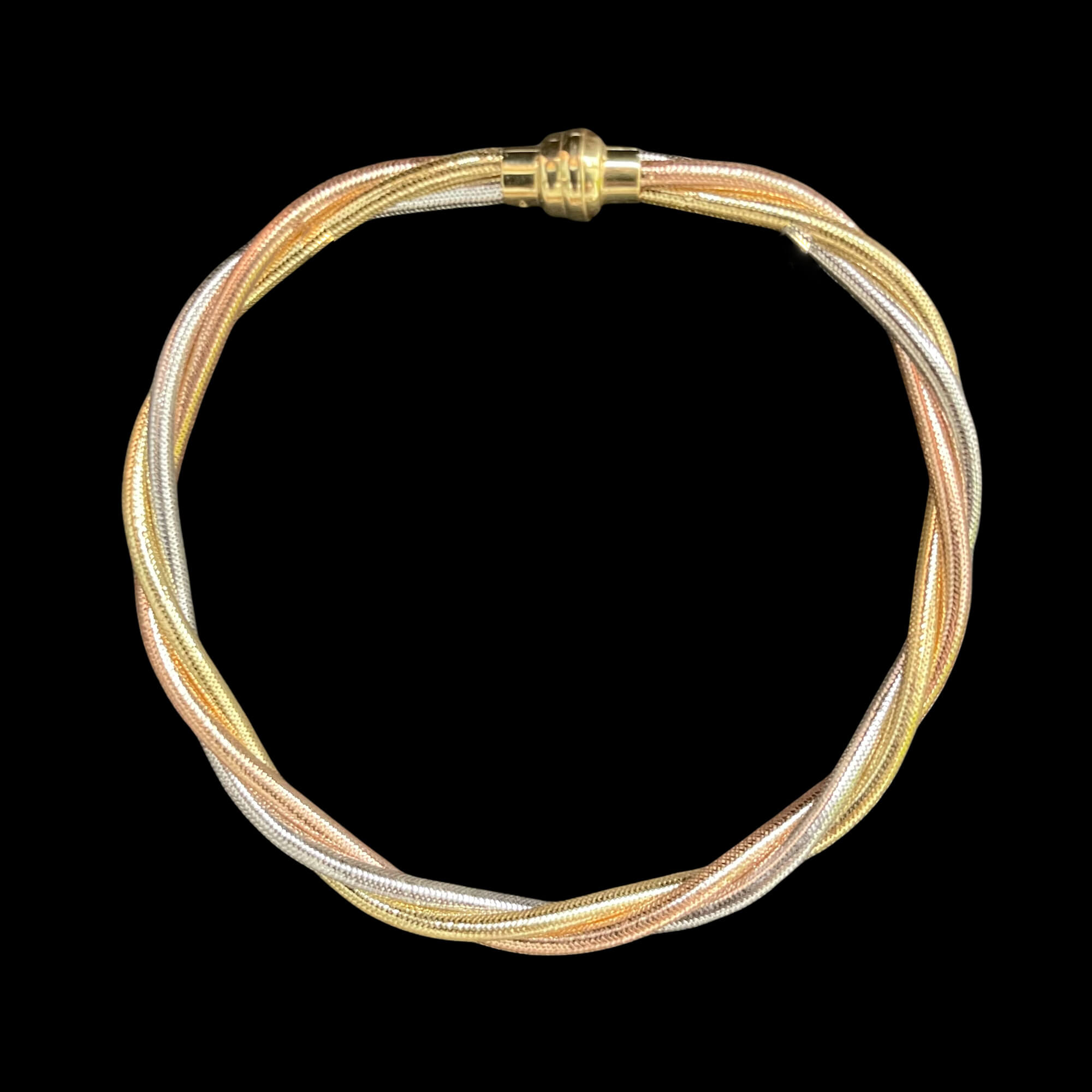 Bracelet oméga torsadé en or 3 couleurs 18 carats et silicone