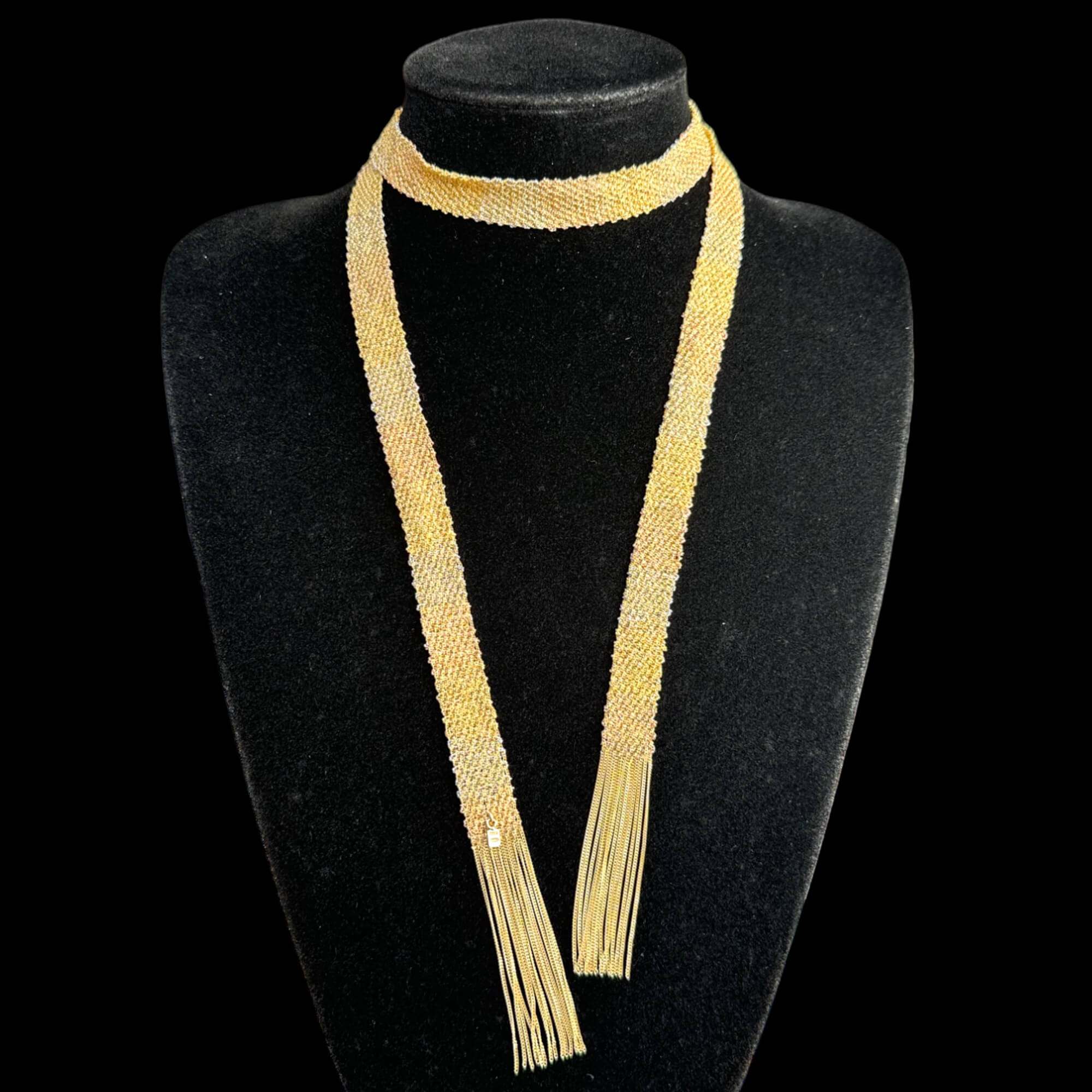 Three-colored gold-plated scarf of interwoven chains