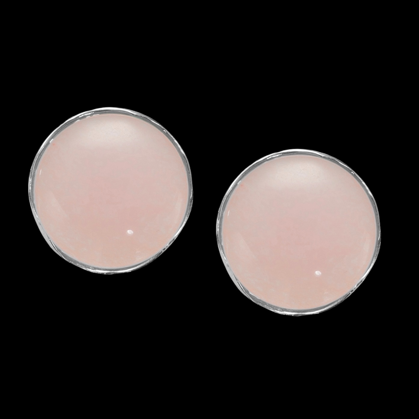 Silver round earrings with a pink quartz stone