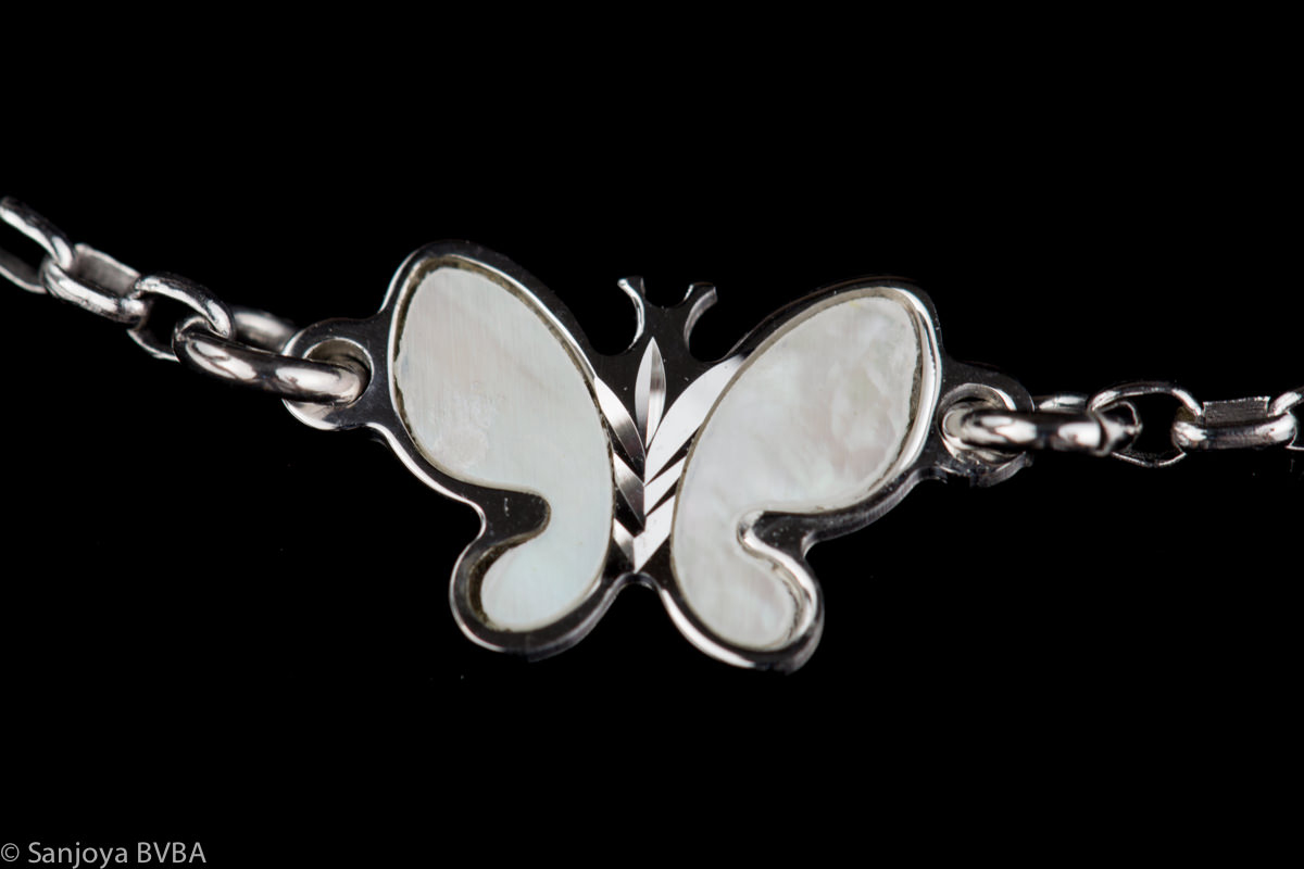 Silver bracelet with a butterfly of nacre