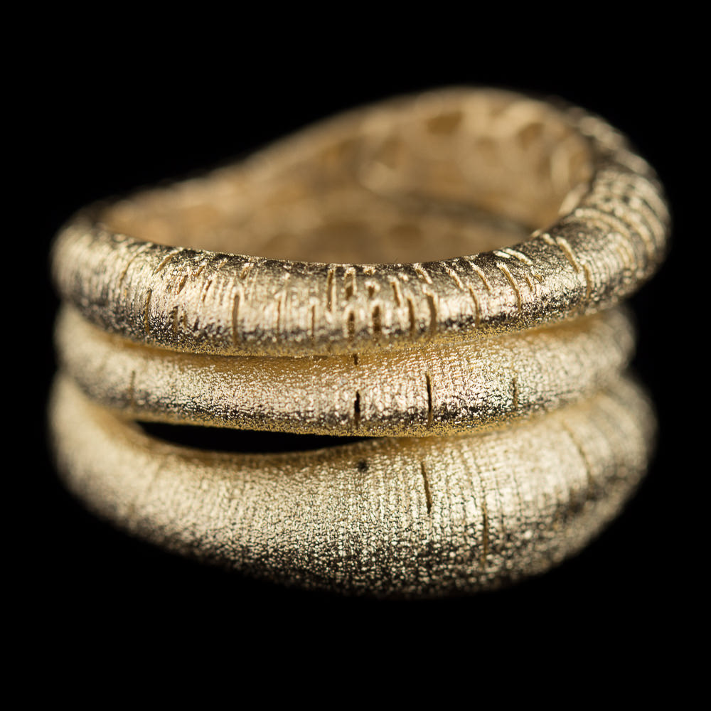 Wide three row gold plated and frosted ring