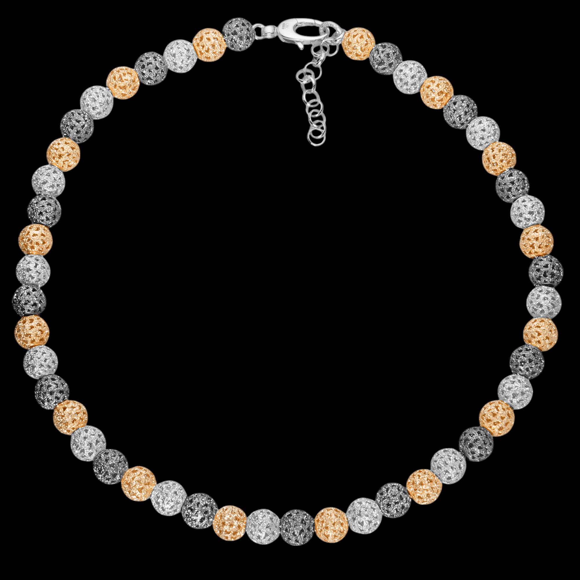 Driekleurige transparante ketting met fraaie bolletjes