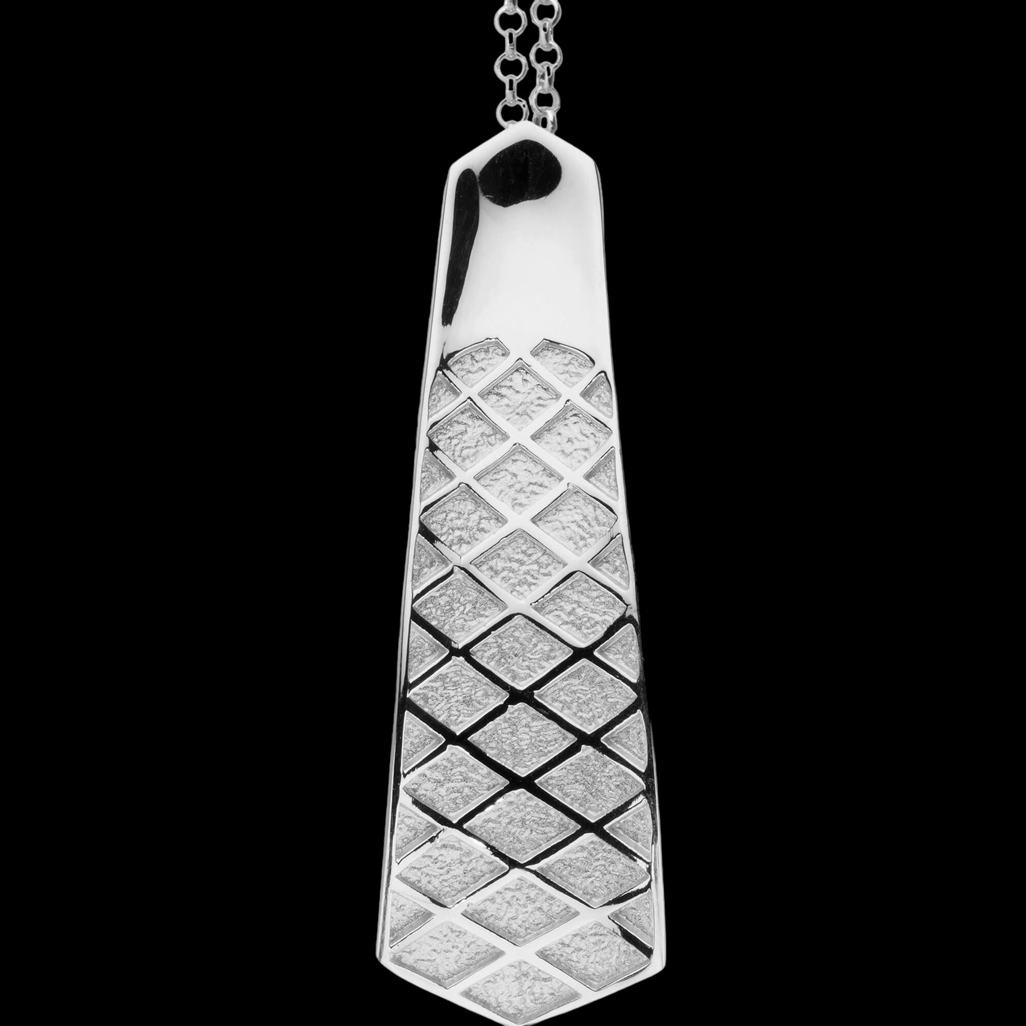 Silver checkered pendant of matt polished silver