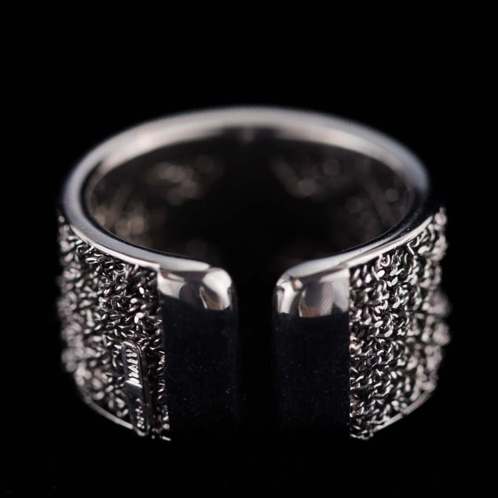 BIZ0119005 - Bijzondere open ring van verweven zwart zilver