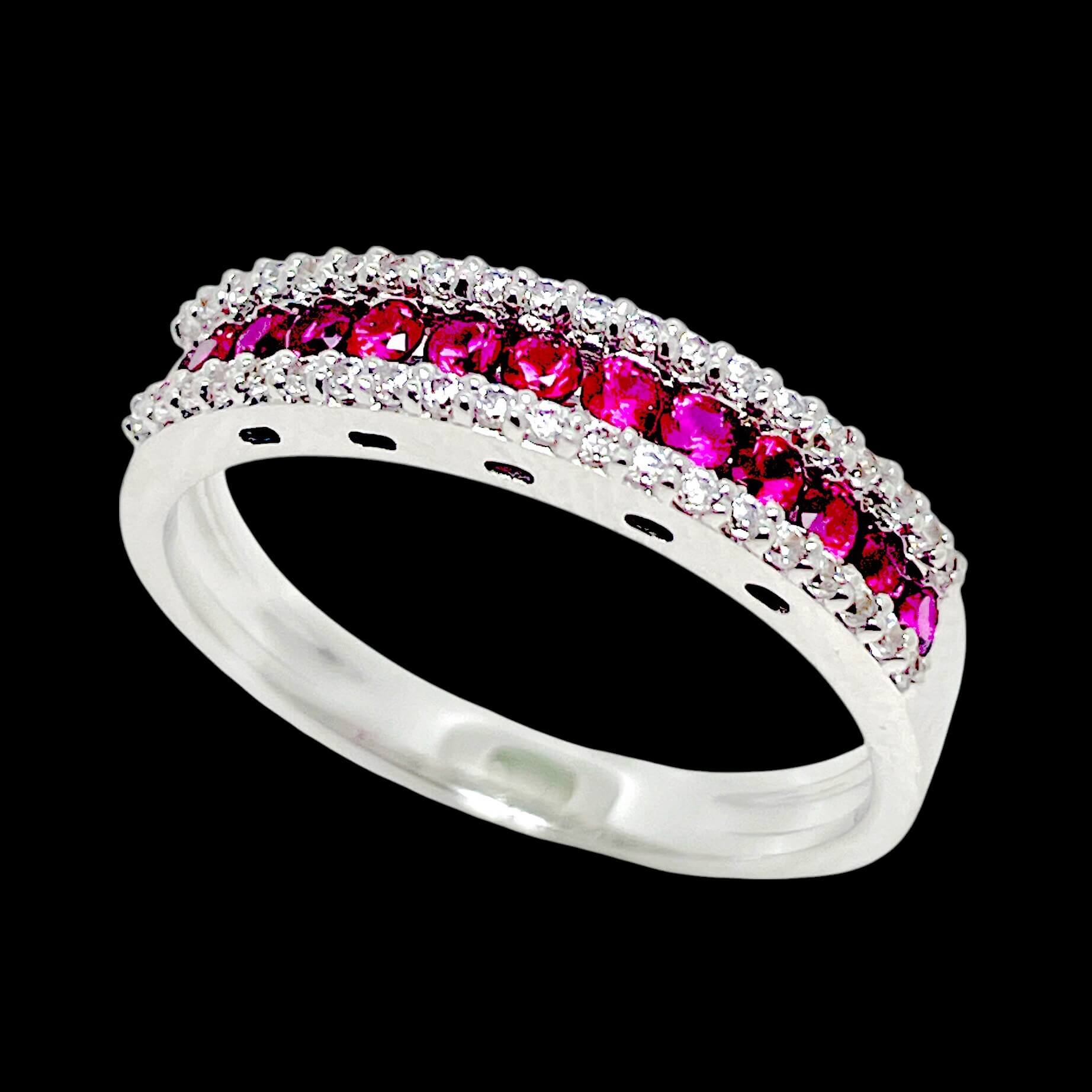 18kt Weißgoldring mit Rubinen und Diamanten
