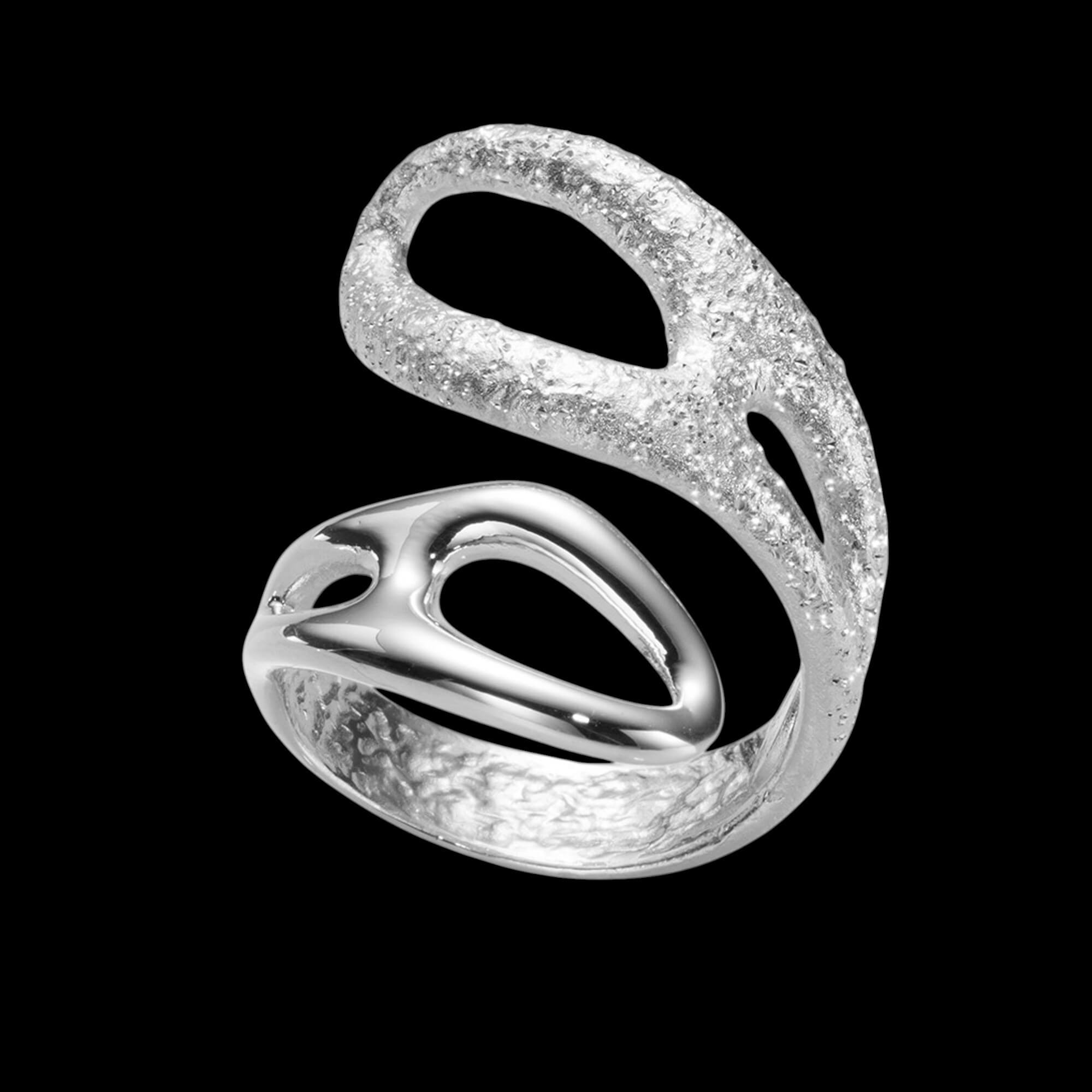 Silver Swirl Ring with Link Motif