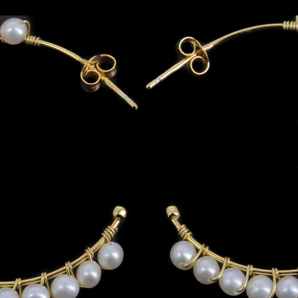 Large gold plated creoles with pearls